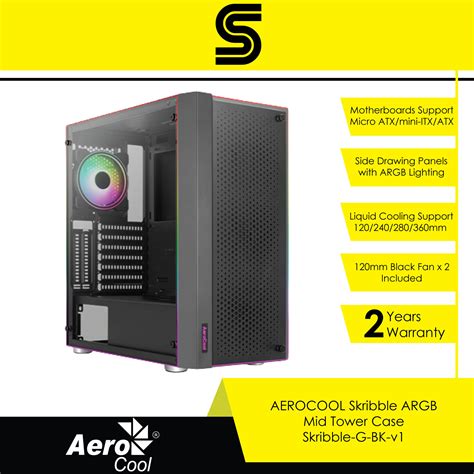 Aerocool Skribble Argb Mid Tower Case Skribble G Bk V Lazada