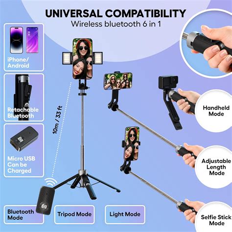 Trípode de palo selfie con control remoto y 2 luces de relleno