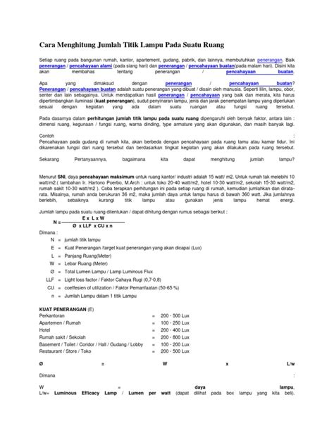 Cara Menghitung Jumlah Titik Lampu Pada Suatu Ruang Pdf