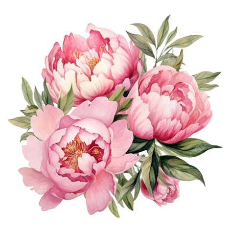 Pink Peony Flowers Watercolor Clipart Ai Generated Watercolor Clipart