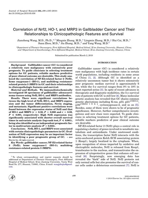 PDF Correlation Of Nrf2 HO 1 And MRP3 In Gallbladder Cancer And