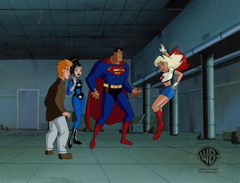 Superman Animated Series Original Cel Superman Supergirl Lashina Jimmy Ph