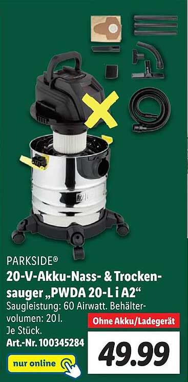 Parkside 20 V Akku Nass Trocken Sauger Pwda 20 Li A2 Angebot Bei