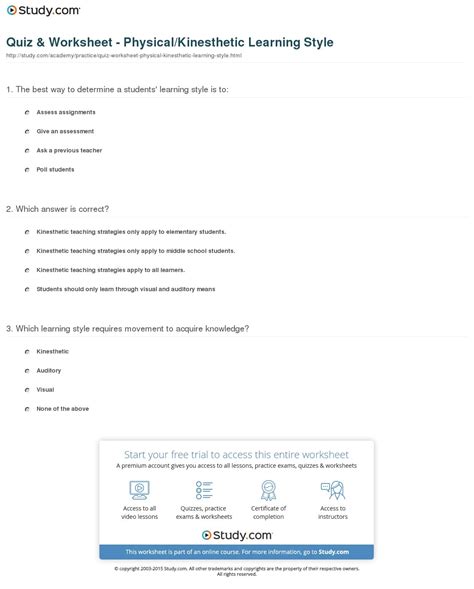 7 Learning Styles Quiz Printable