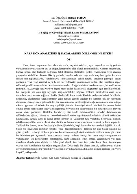 PDF KİTAP BÖLÜMÜ YAZARLIĞI KAZA KÖK ANALİZİNİN İŞ KAZALARININ