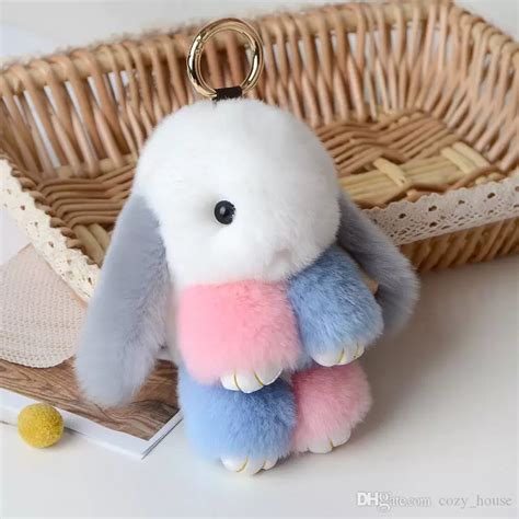 Cute Bunny Keychains 14cm Fluffy Pompom Fur Rabbit Keychain Llaveros