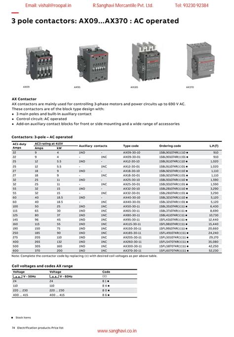 Abb Contactor Price List