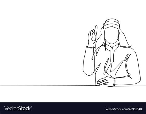 Single Continuous Line Drawing Young Arab Male Vector Image