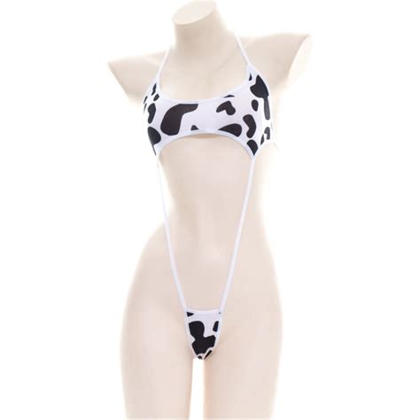 Sexy Cute Milk Cow Print Strappy Erotic Cosplay Lingerie Bikini The