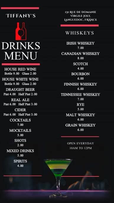 Drinks Menu Bar Pub Digital Template Postermywall