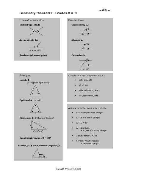 Geometry Summary Learning Material Geometry Theorems Grades 8 And 9 Lines Of Intersection