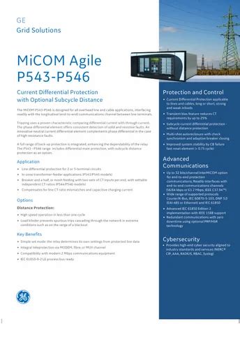 Numerical Relay Alstom GE Alstom Ge Micom Agile P543 P544 P545 P546