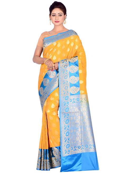 Yellow Blended Uppada Silk Saree Intricate With Zari Woven Foliage