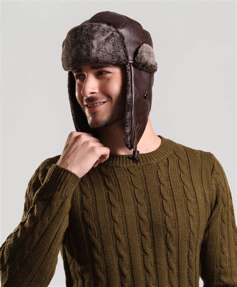 High Quality Mens 100% Real Rabbit Fur Winter Hats With Ear Flaps ...