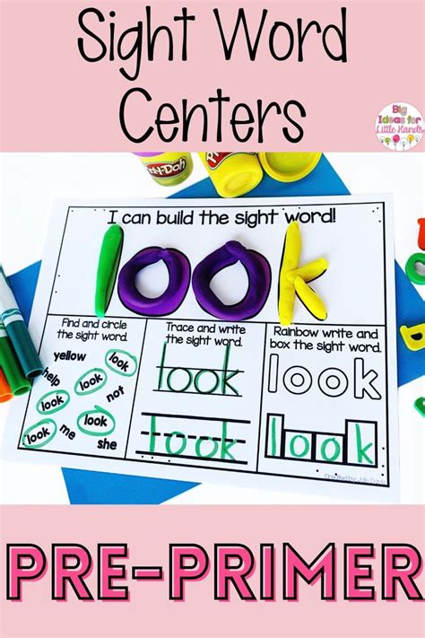 The Sight Word Center For Pre Primers Is Shown With Scissors And