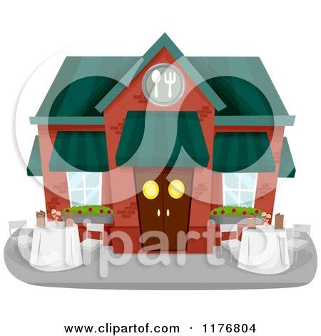 Cartoon of a Restaurant Building Exterior with Outdoor Dining - Royalty ...