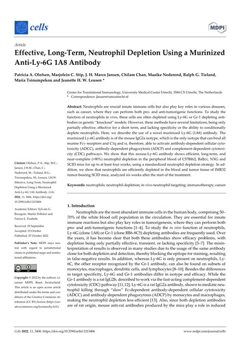 Pdf Effective Long Term Neutrophil Depletion Using A Murinized Anti