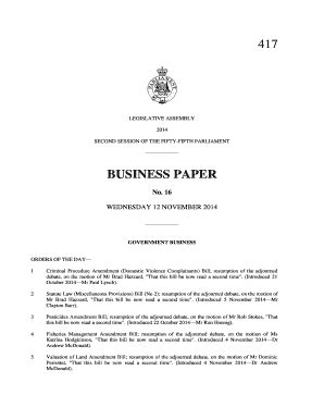 Fillable Online Parliament Nsw Gov Business Paper No 16 Parliament