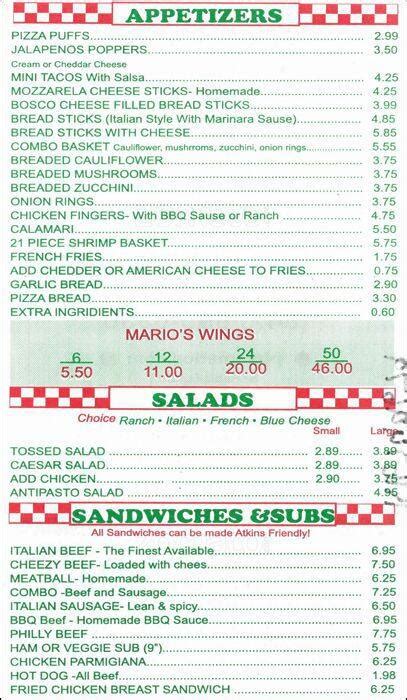 Menu at Mario's Pizza pizzeria, Schaumburg