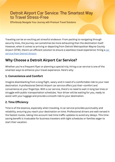 PPT - Detroit Airport Car Service The Smartest Way to Travel Stress ...