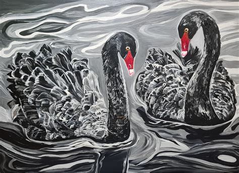 Swan Painting Black Swan Painting Black Swan Painting of Black Swans Black Swan Canvas Bird ...