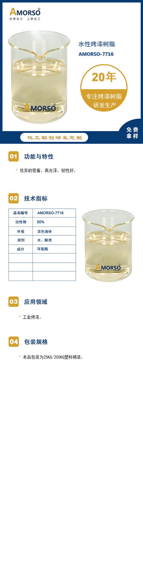 Amorso 7716 水性烤漆树脂 昆山纪研化工材料有限公司