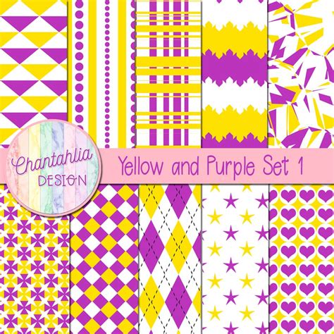 Free Yellow And Purple Digital Papers With Patterned Designs