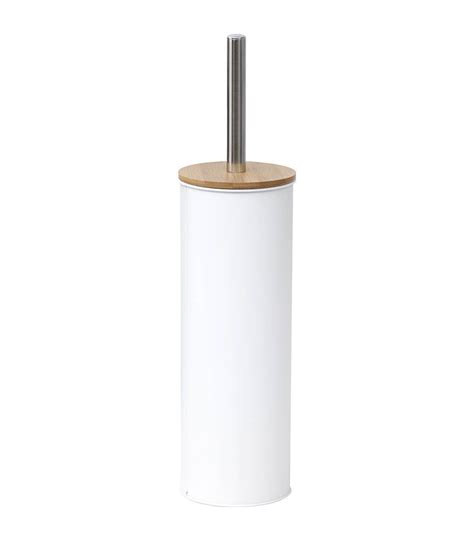 Brosse WC avec support en métal Blanc et couvercle Bambou