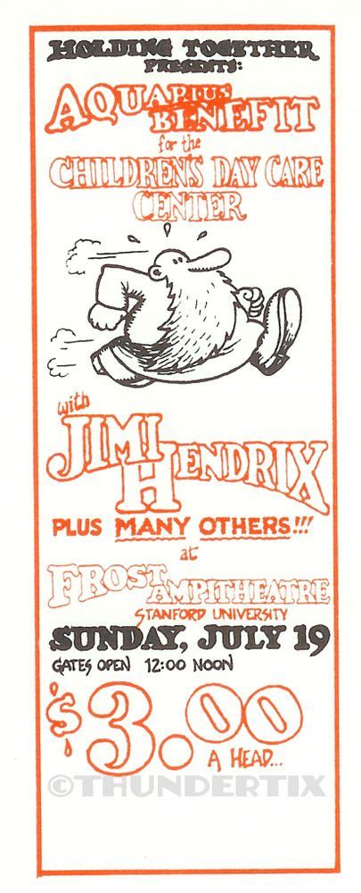 Jimi Hendrix Vintage Unused Full Ticket Stanford U Orng