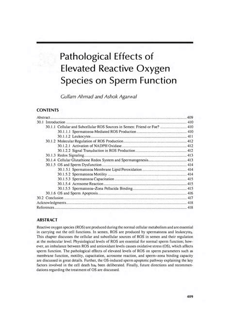 Pdf Pathological Effects Of Elevated Reactive Oxygen Species On Sperm