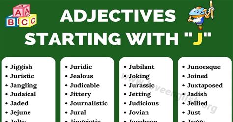 Adjectives that Start with J: 100 Common Adjectives Starting with J ...