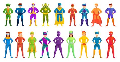 superhero characters set cartoon style premium vector