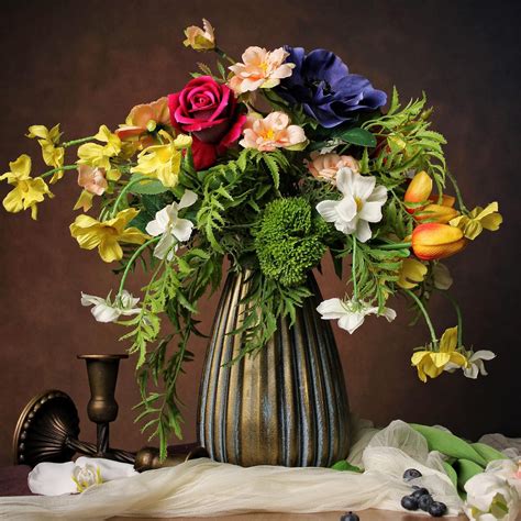 Primrue Artificial Faux Flowers in Vase, Silk Flower Arrangement