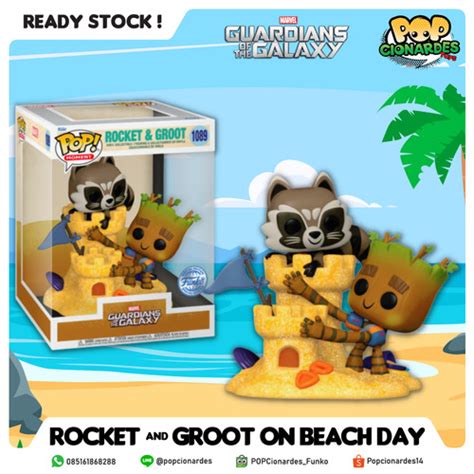 Promo Funko Pop Marvel Gotg Rocket And Groot Beach Day Moments 1089