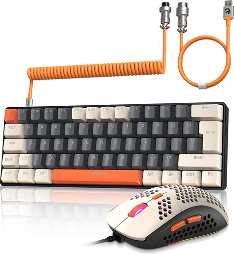 T60Pro Wired Gaming Keyboard and Mouse Set, Compact 60% UK Layout Ligh