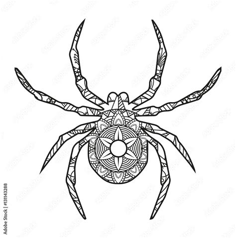 Vector Illustration Of A Black And White Spider Mandala For Coloring