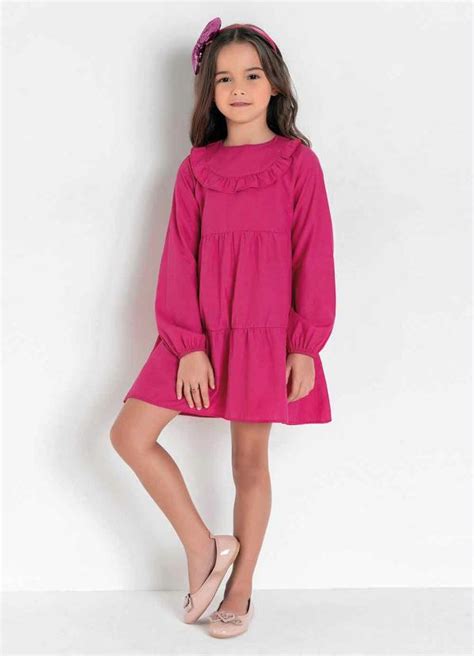 Vestido Infantil Pink Babado No Decote Queima De Estoque