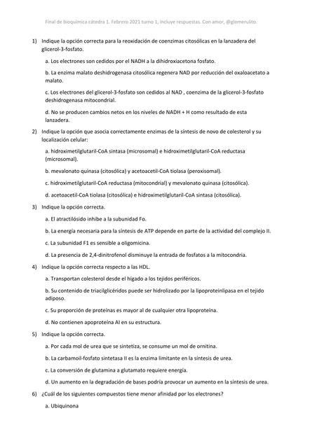 Banco de preguntas de bioquímica humana Glomerulito uDocz