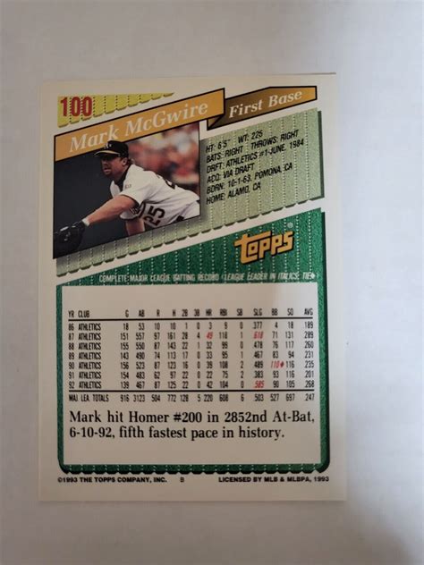 Mark Mcgwire Athletics Topps Baseball Card Ebay