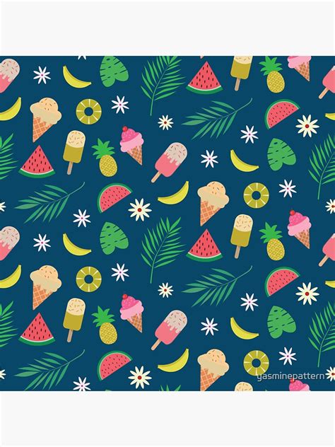 "Cute Summer Fruits, desserts and Tropical leaves pattern " Sticker for Sale by yasminepattern ...