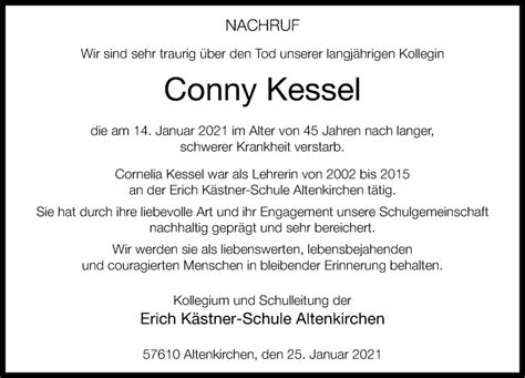 Traueranzeigen Von Conny Kessel Rz Trauer De