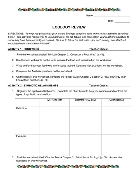 Chapter Principles Of Ecology Worksheet Answers Db Excel