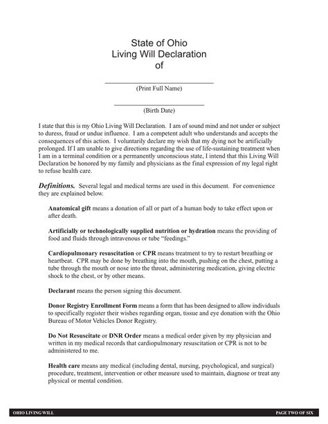 Ohio Living Will Forms Free Printable