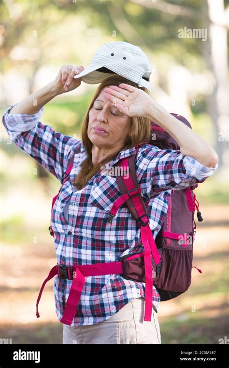 Portrait Active Attractive Mature Woman Exhausted And Tired Of Walking