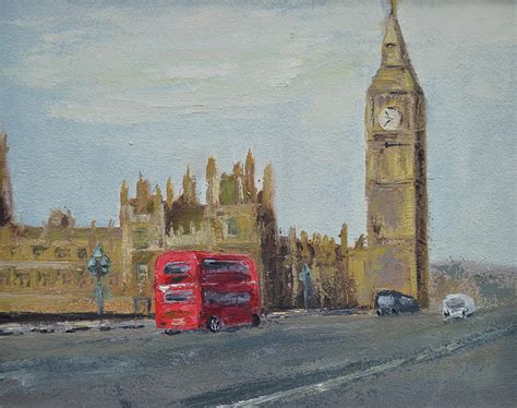 Oil Art Collectibles London Bus Oil Painting Framed Cityscape Big Ben