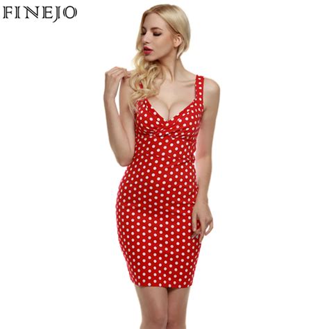 Finejo Vintage Sexy Women Dress Lady Elegant Deep V Neck Sleeveless Red