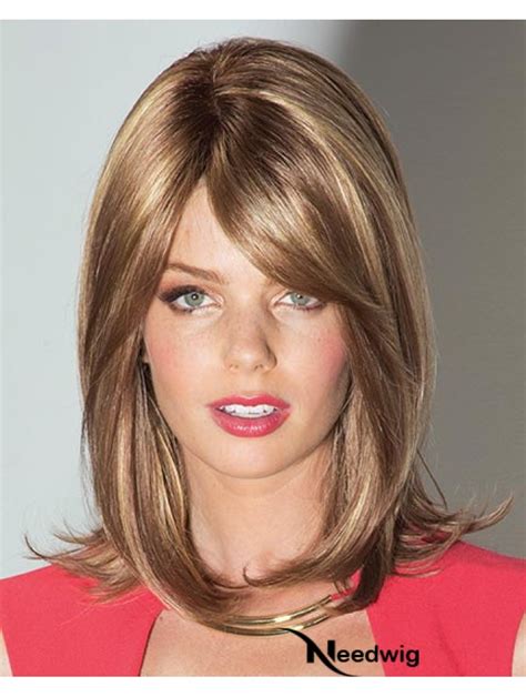 Fashionable Blonde Shoulder Length Straight Layered Lace Front Wigs