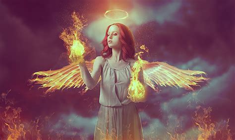 Fire Wings Girl Angel Fantasy Coolwallpapersme