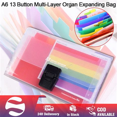 Colorful A6 13 Button Multi Layer Organ Expanding Wallet Bag Folder