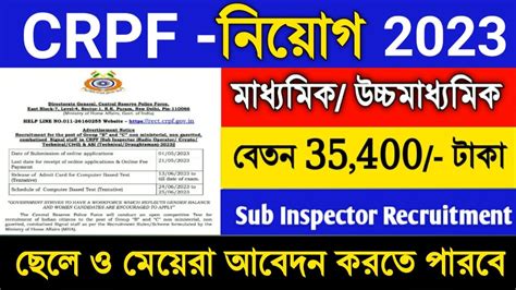 Crpf Sub Inspector Recruitment Rpf Si Asi Recruitment